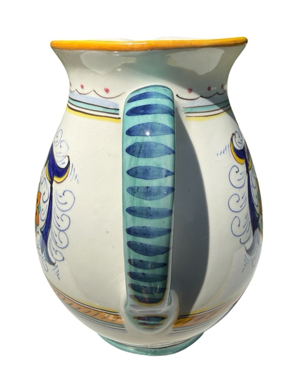 VTG Sur La Table Italian Ceramic Pitcher Hand Painted Blue Floral Majolica Vase - Picture 4 of 10